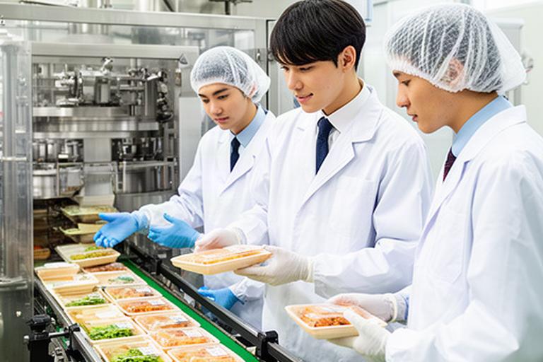 筑豊の食品工場で製品を確認する若い経営者とスタッフ